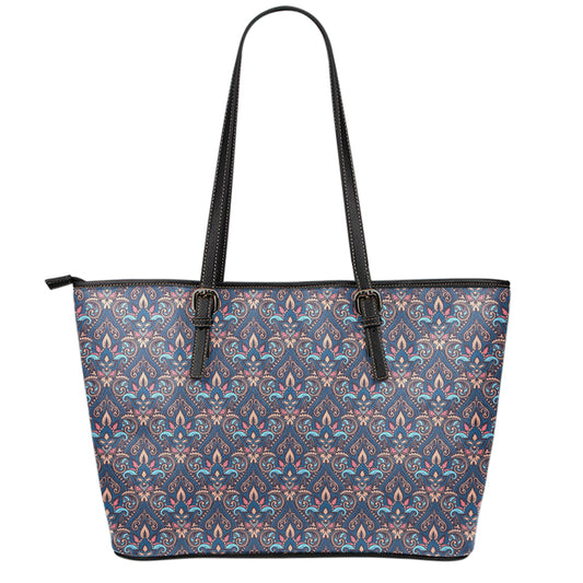 Damask Boho Pattern Print Leather Tote Bag