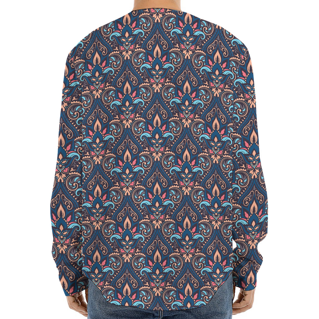 Damask Boho Pattern Print Long Sleeve Baseball Jersey