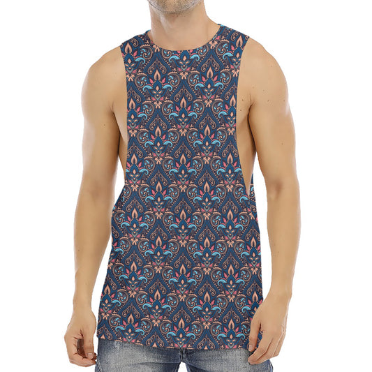 Damask Boho Pattern Print Men's Muscle Tank Top