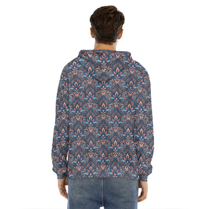 Damask Boho Pattern Print Men's Velvet Pullover Hoodie