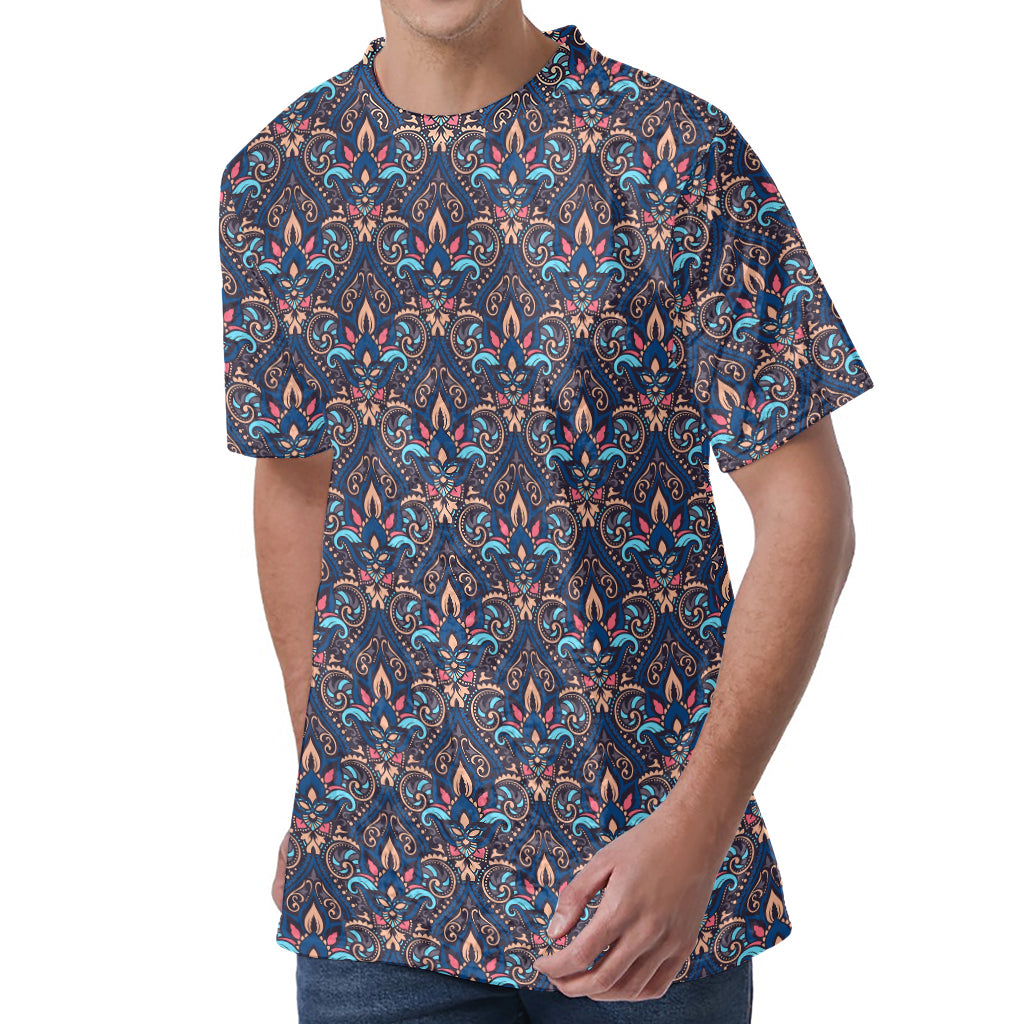 Damask Boho Pattern Print Men's Velvet T-Shirt