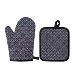 Damask Boho Pattern Print Oven Mitt And Pot Holder Set