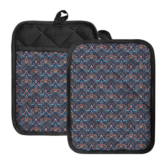 Damask Boho Pattern Print Pot Holders With Pocket