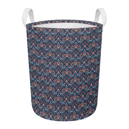 Damask Boho Pattern Print Round Laundry Basket