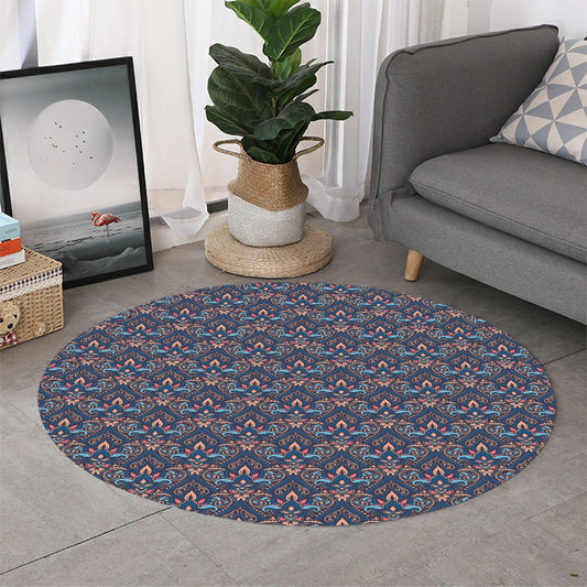 Damask Boho Pattern Print Round Rug
