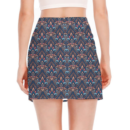 Damask Boho Pattern Print Side Slit Mini Skirt