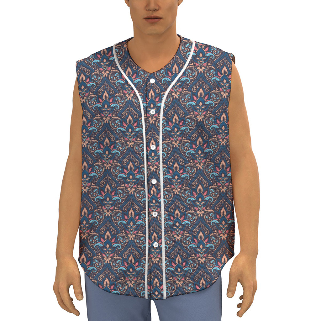 Damask Boho Pattern Print Sleeveless Baseball Jersey