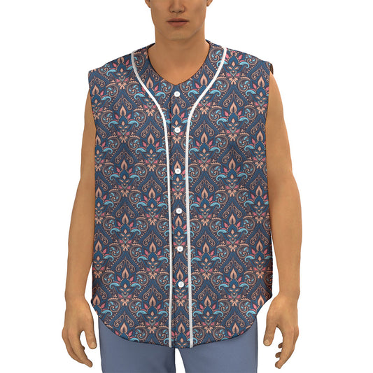 Damask Boho Pattern Print Sleeveless Baseball Jersey