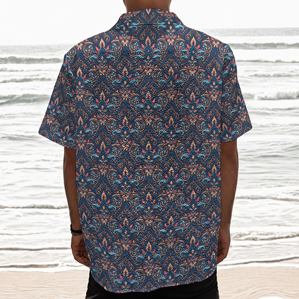 Damask Boho Pattern Print Textured Short Sleeve Shirt