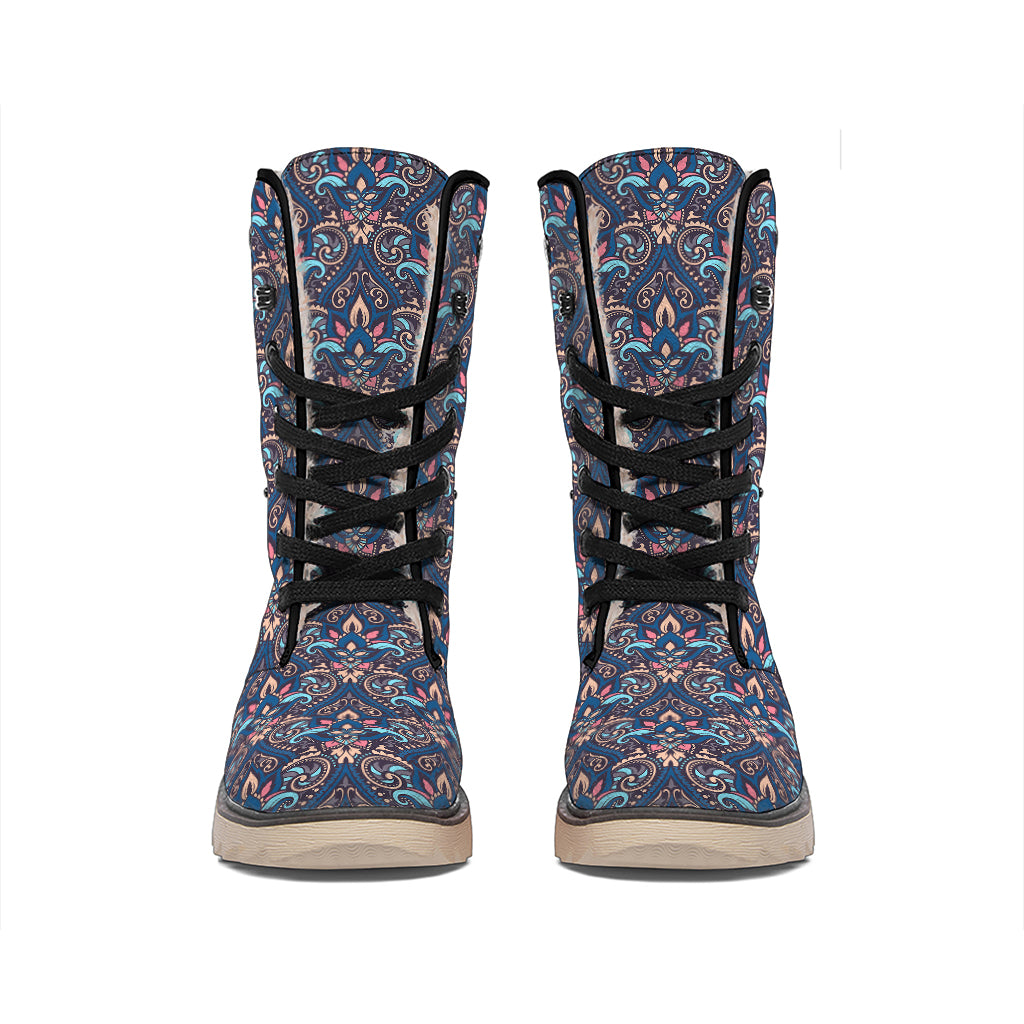 Damask Boho Pattern Print Winter Boots