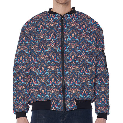 Damask Boho Pattern Print Zip Sleeve Bomber Jacket