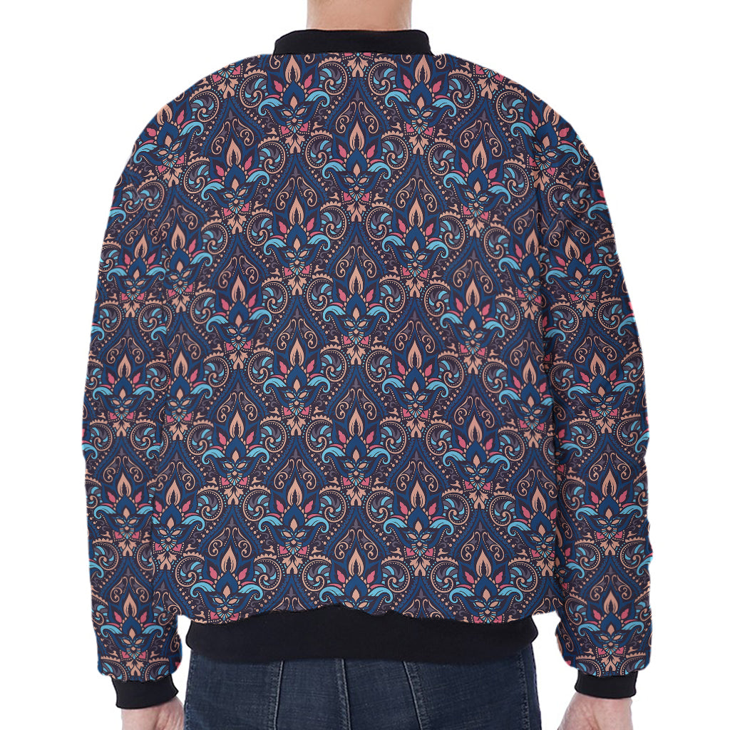 Damask Boho Pattern Print Zip Sleeve Bomber Jacket