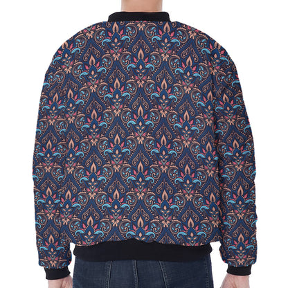 Damask Boho Pattern Print Zip Sleeve Bomber Jacket
