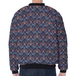 Damask Boho Pattern Print Zip Sleeve Bomber Jacket