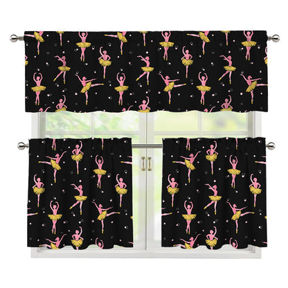 Dancing Ballet Pattern Print 3 Piece Kitchen Curtains