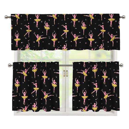 Dancing Ballet Pattern Print 3 Piece Kitchen Curtains