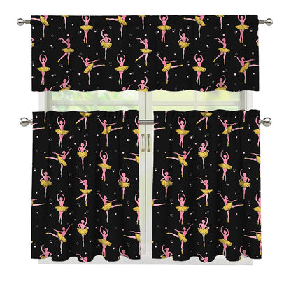 Dancing Ballet Pattern Print 3 Piece Kitchen Curtains
