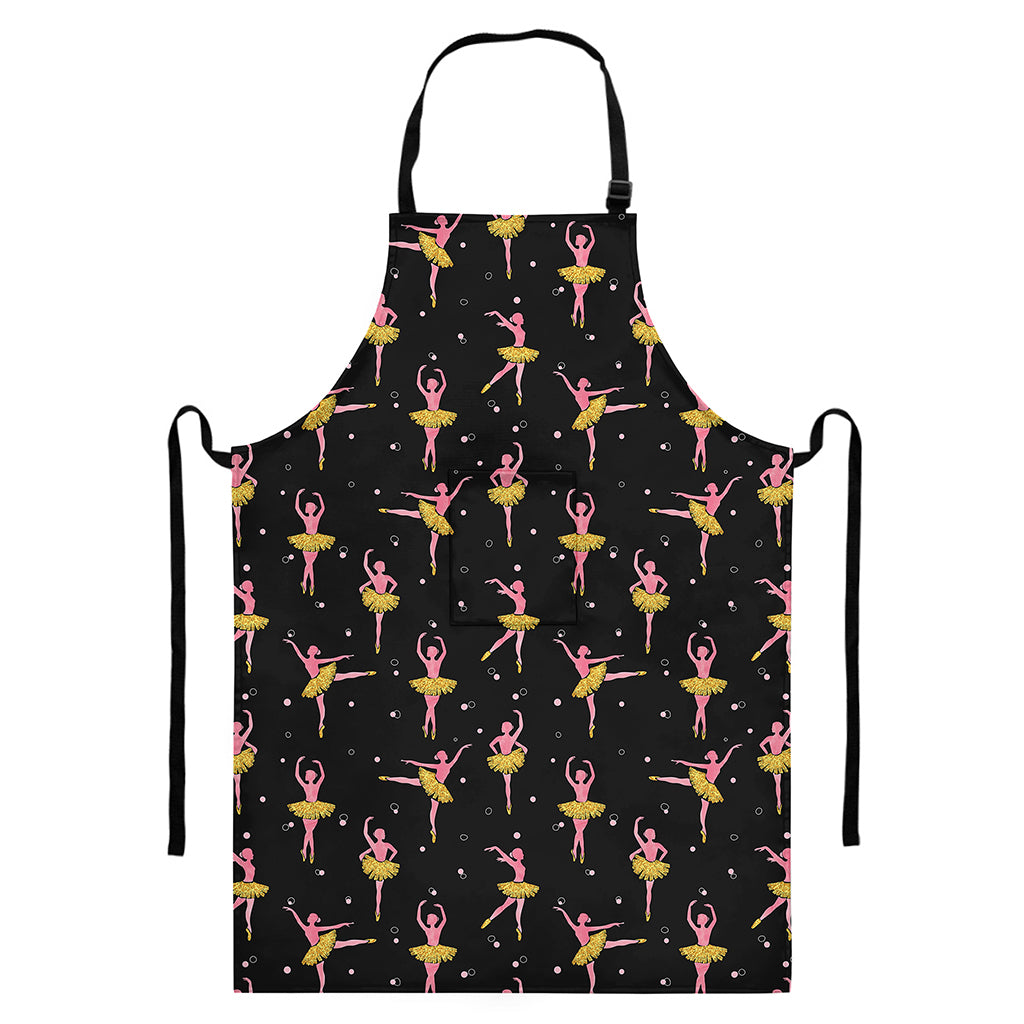 Dancing Ballet Pattern Print Bib Apron With Pocket