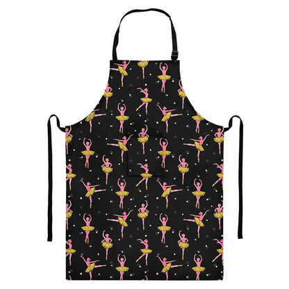 Dancing Ballet Pattern Print Bib Apron With Pocket