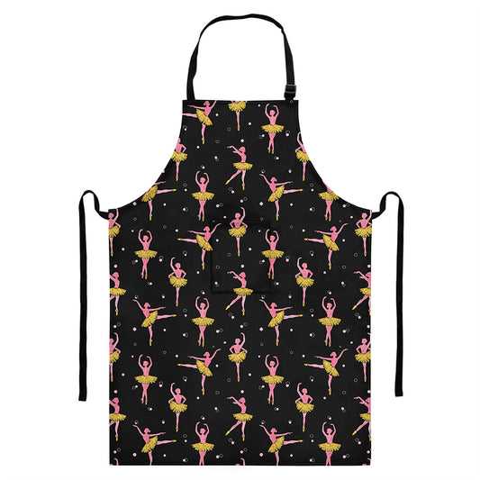 Dancing Ballet Pattern Print Bib Apron With Pocket