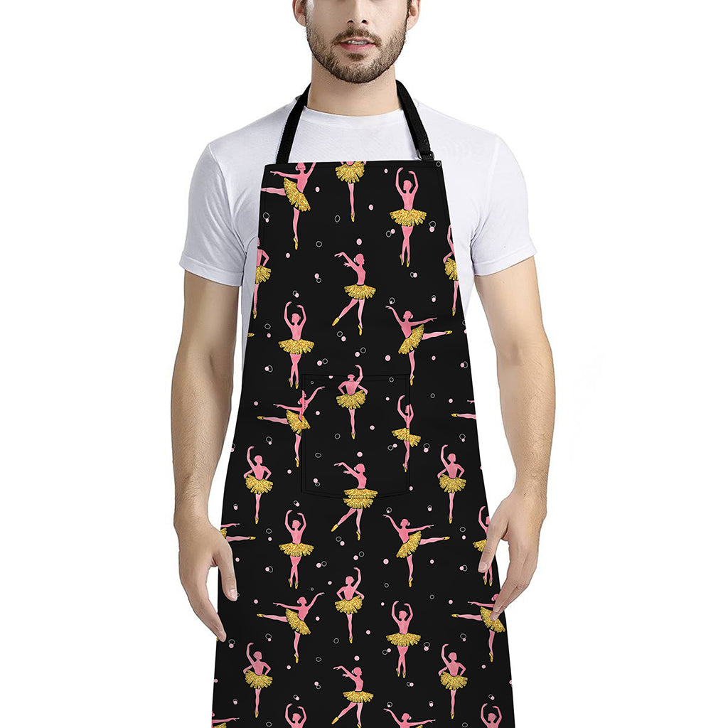 Dancing Ballet Pattern Print Bib Apron With Pocket