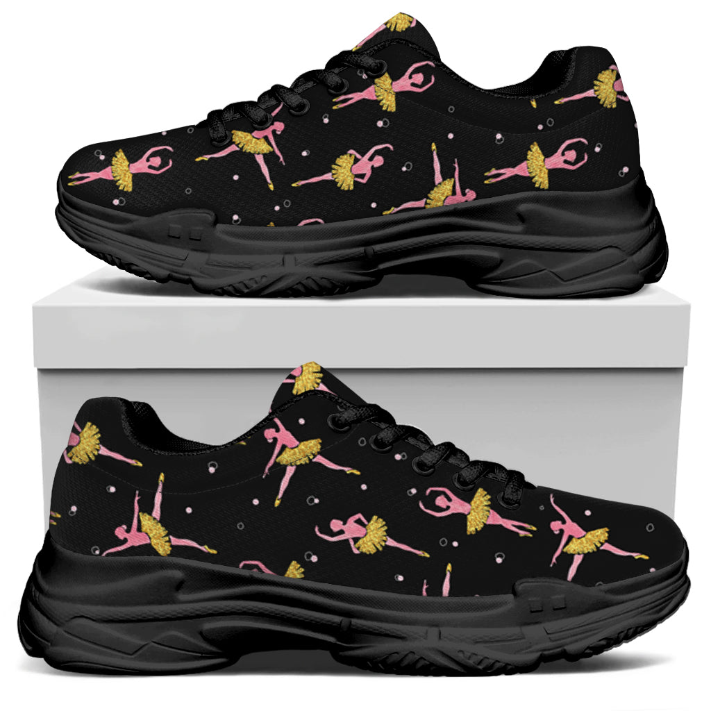 Dancing Ballet Pattern Print Black Chunky Shoes