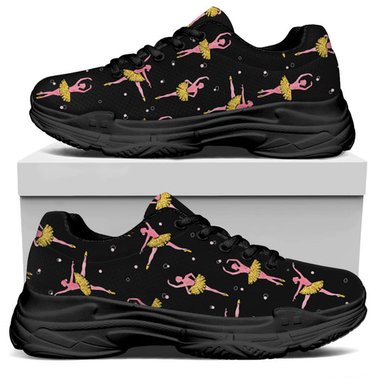 Dancing Ballet Pattern Print Black Chunky Shoes
