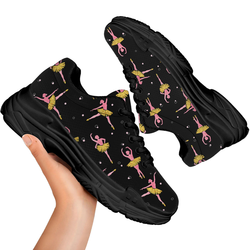 Dancing Ballet Pattern Print Black Chunky Shoes