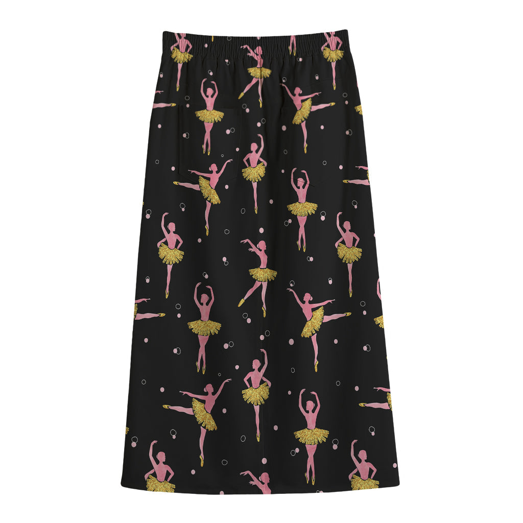 Dancing Ballet Pattern Print Cotton Front Slit Maxi Skirt