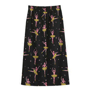 Dancing Ballet Pattern Print Cotton Front Slit Maxi Skirt