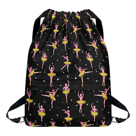 Dancing Ballet Pattern Print Drawstring Backpack