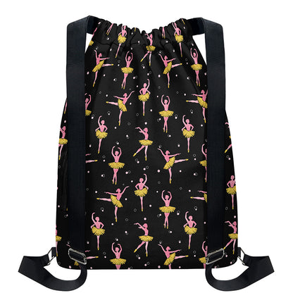 Dancing Ballet Pattern Print Drawstring Backpack