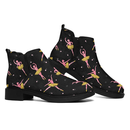 Dancing Ballet Pattern Print Flat Ankle Boots