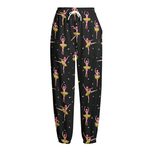 Dancing Ballet Pattern Print Fleece Lined Knit Pants