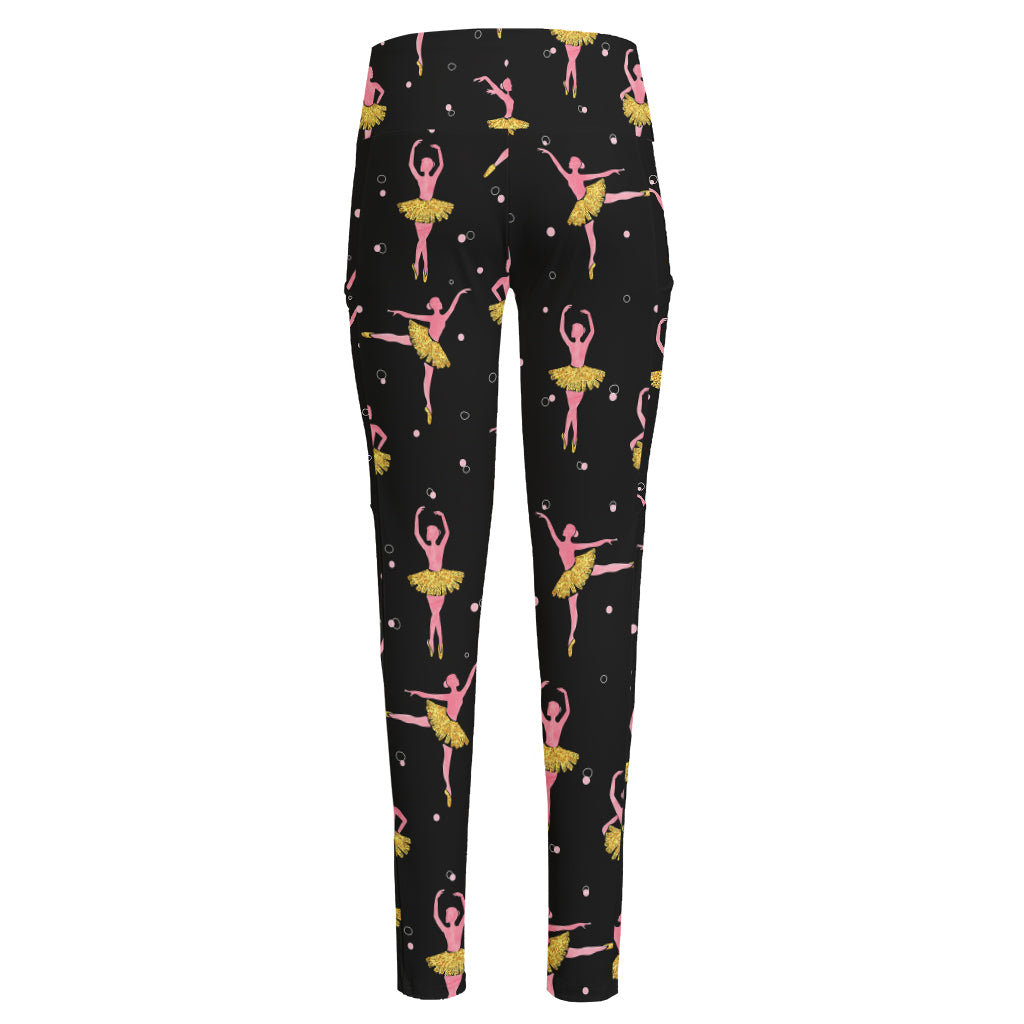 Dancing Ballet Pattern Print High-Waisted Pocket Leggings