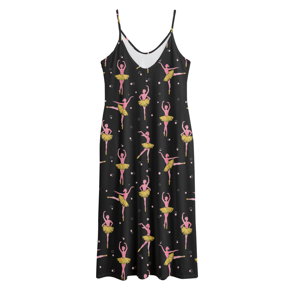 Dancing Ballet Pattern Print Jersey Midi Cami Dress