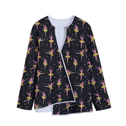 Dancing Ballet Pattern Print Long Sleeve Short Coat