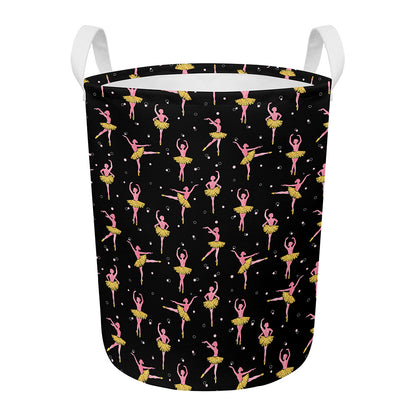 Dancing Ballet Pattern Print Round Laundry Basket