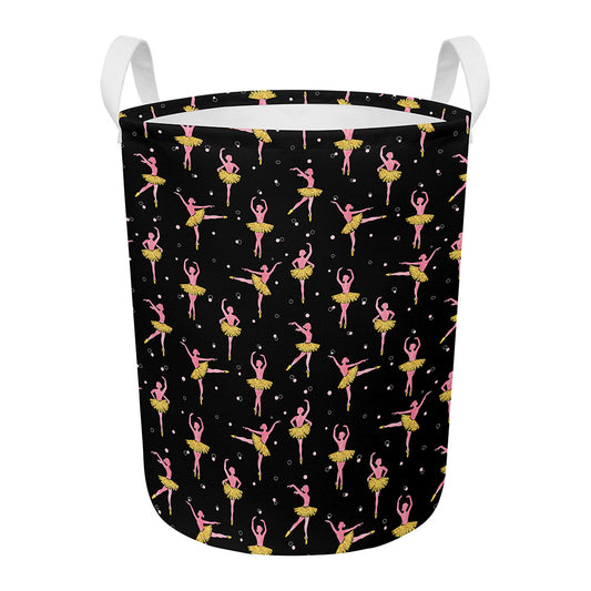 Dancing Ballet Pattern Print Round Laundry Basket
