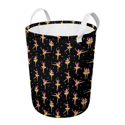 Dancing Ballet Pattern Print Round Laundry Basket