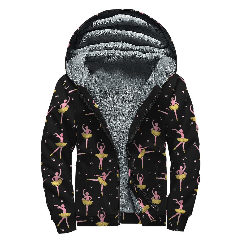 Dancing Ballet Pattern Print Sherpa Lined Zip Up Hoodie