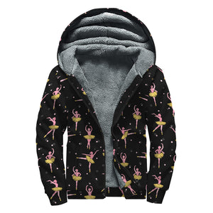 Dancing Ballet Pattern Print Sherpa Lined Zip Up Hoodie