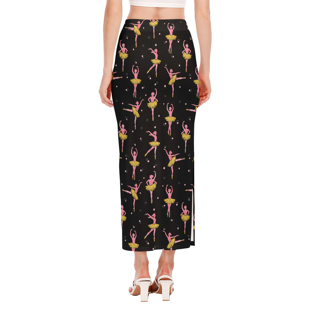 Dancing Ballet Pattern Print Side Slit Maxi Skirt