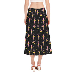 Dancing Ballet Pattern Print Side Slit Midi Skirt