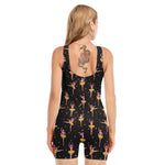 Dancing Ballet Pattern Print Sleeveless One Piece Swimsuit