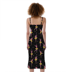 Dancing Ballet Pattern Print Slim Fit Midi Cami Dress