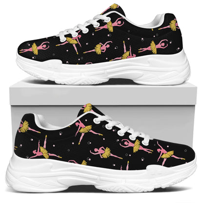 Dancing Ballet Pattern Print White Chunky Shoes