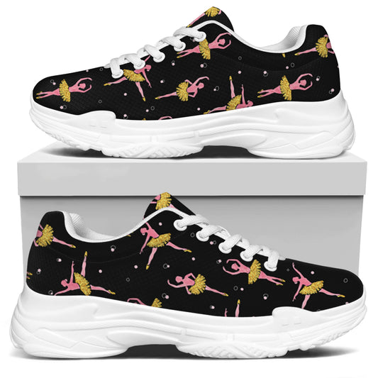 Dancing Ballet Pattern Print White Chunky Shoes