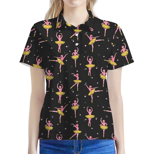 Dancing Ballet Pattern Print Women's Polo Shirt