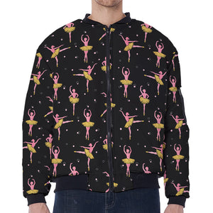 Dancing Ballet Pattern Print Zip Sleeve Bomber Jacket